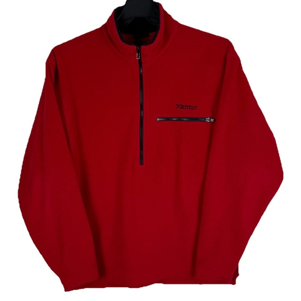 VTG Marmot Polartec Fleece Pullover Men's L Red 1/4 Zip Sweater Outdoor USA‎
